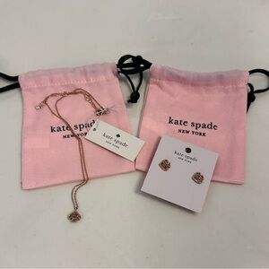 Kate Spade Rose Gold Enamel Necklace and Stud Earrings